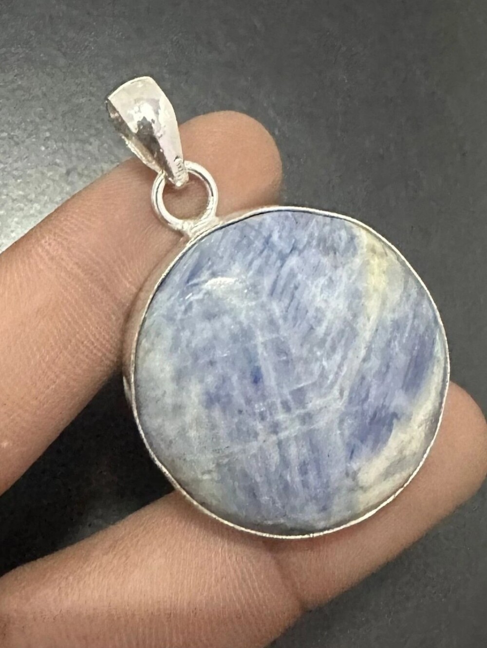 Natural Blue Kyanite Round Pendant 925 Sterling Silver New